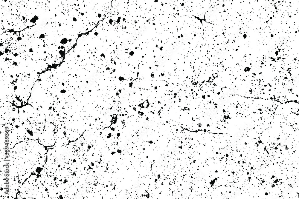 Grunge texture of an old cracked concrete wall. Monochrome natural background of the damaged surface with small spots, noise and grain. Overlay template. Vector illustration Grunge texture of an old cracked concrete wall. Monochrome natural background of the damaged surface with small spots, noise and grain. Overlay template. Vector illustration