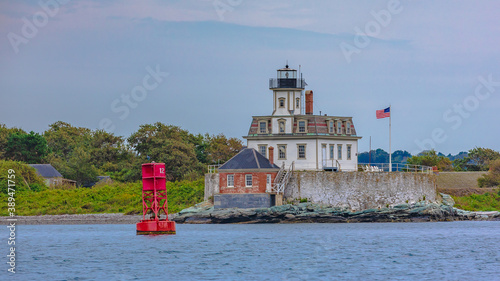 Scenic architecture near Newport, RI in Narragansett Bay - Clingstone & Rose Island Lighthouse 