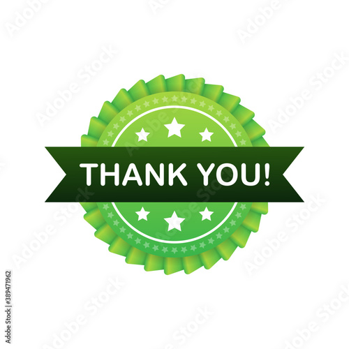 Thank you green label on white screen. Vector stock illustration.