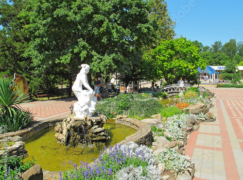Goryachy Klyuch, Russia / August, 2020: Fountains in the 