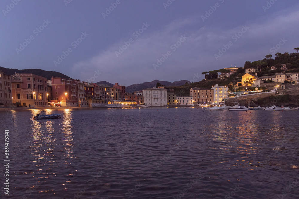 View of the Bay of Silence at sunset, Sestri Levante, Italy