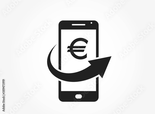 mobile money icon. euro sign and transfer arrow on mobile phone. financial and smartphone payment symbol