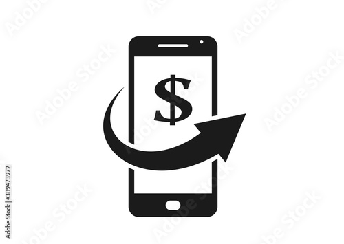 mobile money icon. dollar sign and transfer arrow on mobile phone. financial and smartphone payment symbol