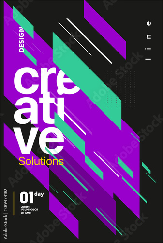 Vector illustration. Creative poster. Background with abstract graphics, geometrical objects, dynamic lines.