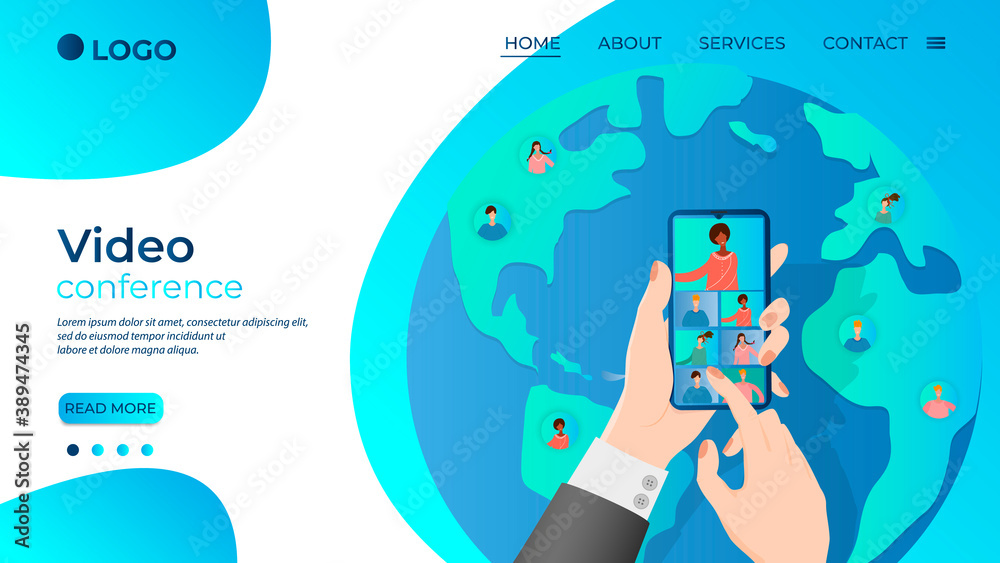 Online video conference using your smartphone..Hands of a person with a smartphone on the background of the planet Earth.modern technologies of remote work and freelancing.The template of the landing Online video conference using your smartphone..Hands of a person with a smartphone on the background of the planet Earth.modern technologies of remote work and freelancing.The template of the landing