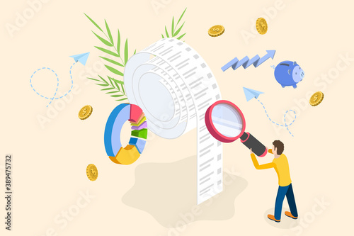 3D Isometric Flat Vector Conceptual Illustration of Financial Accounting, Business Planning and Audit.