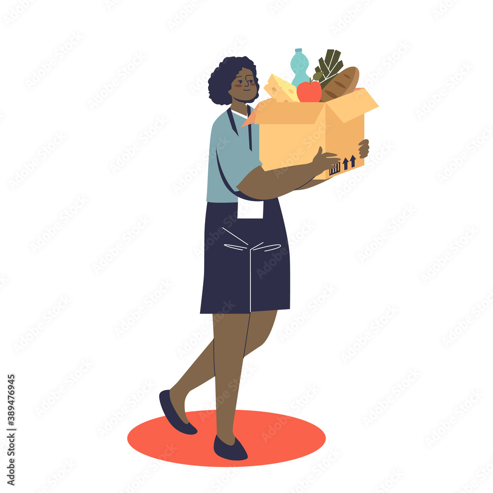 Young woman volunteer holding box for donation to poor helpless people Young woman volunteer holding box for donation to poor helpless people