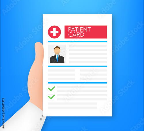 Clipboard in doctors hand. Make notes in patient card. medical report. analysis or prescription concept. Vector illustration