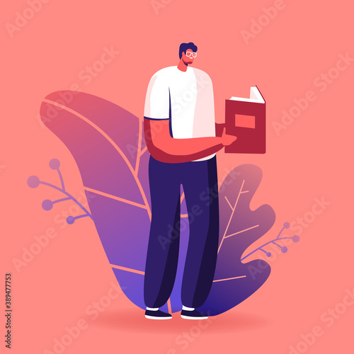 Education or Reading Hobby Concept. Man Read Book. College or University Student Prepare to Exam, Back to School