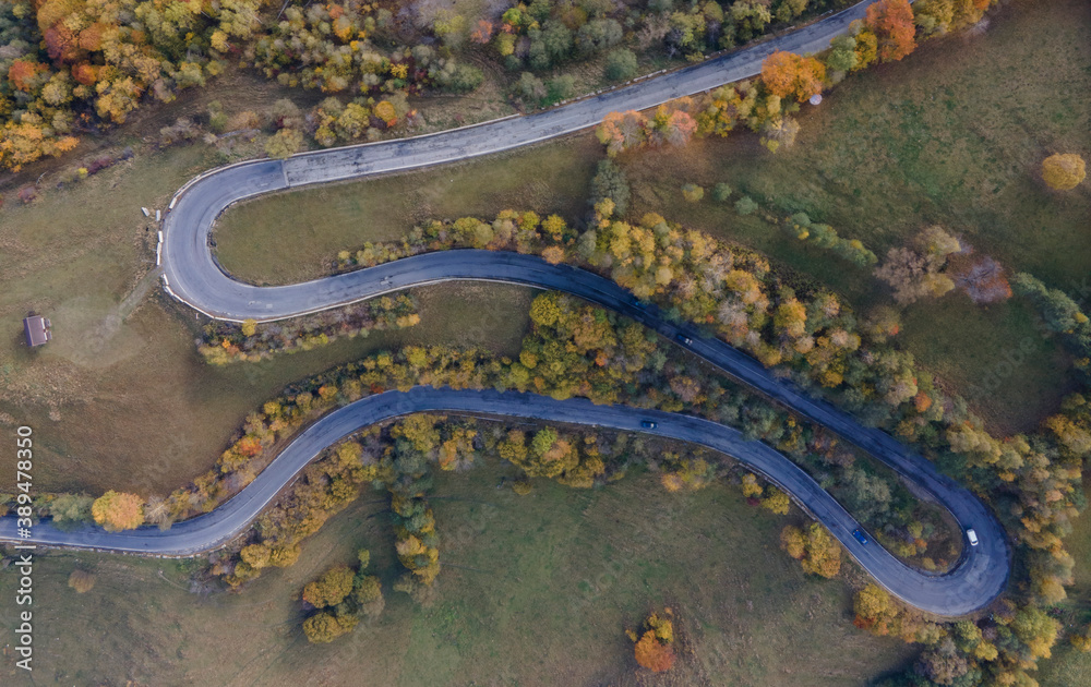 Autumn landscape from above in Pestera county, Romania