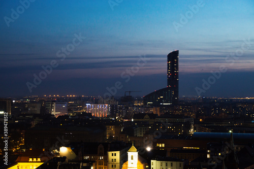 Wroclaw at night from a bird's eye view