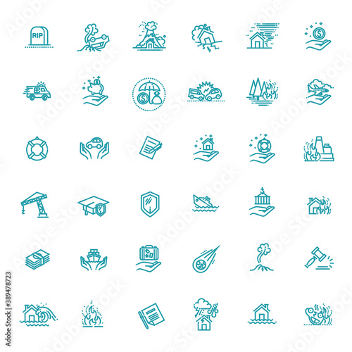 Insurance Icon Thin Line Set Support Services