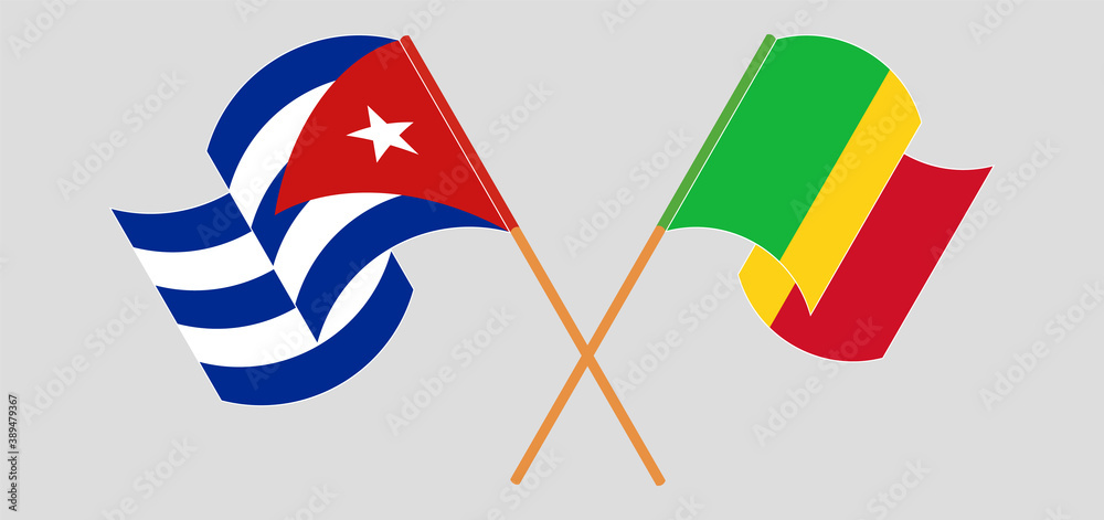 Crossed and waving flags of Mali and Cuba Crossed and waving flags of Mali and Cuba
