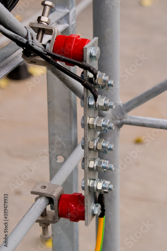 Close-up of mobile communication antenna construction. Industrial background.