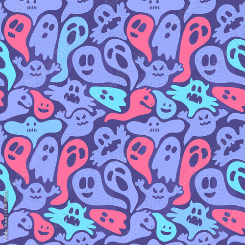 colorful pattern with cute ghosts