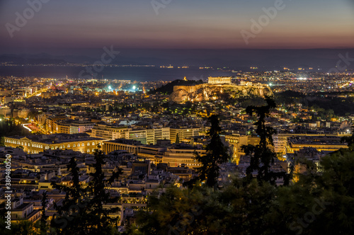 Athens Panorama at night - acropolis and syntagma