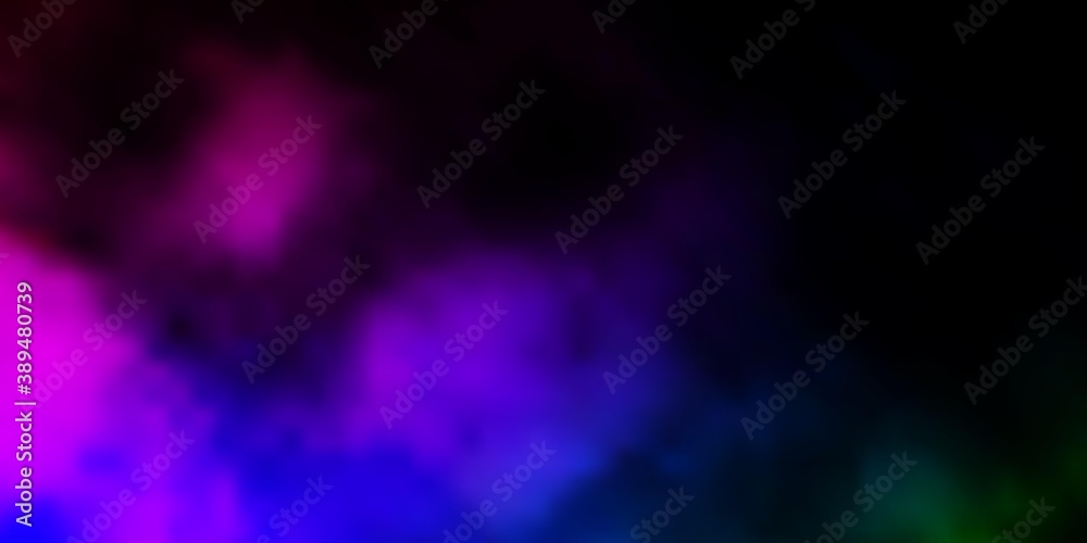 Dark Multicolor vector background with clouds.