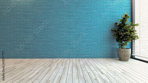 Fototapeta Naklejka Na Ścianę i Meble -  Minimalist design with blue brick wall for modern office or homes 3D rendering
