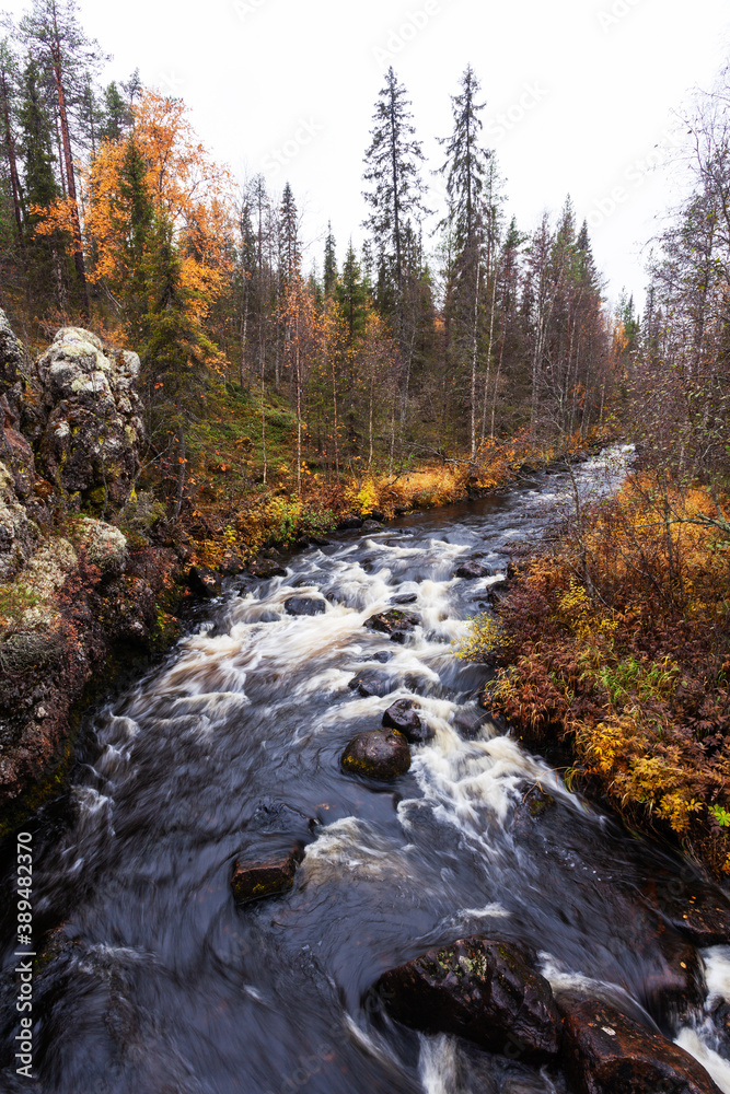 A view to river rapids in autumnal Oulanka National Park. A view to river rapids in autumnal Oulanka National Park.