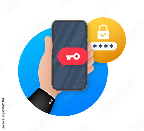 Two step authentication vector illustration, flat cartoon smartphone and computer safety login or signin. Vector stock illustration.