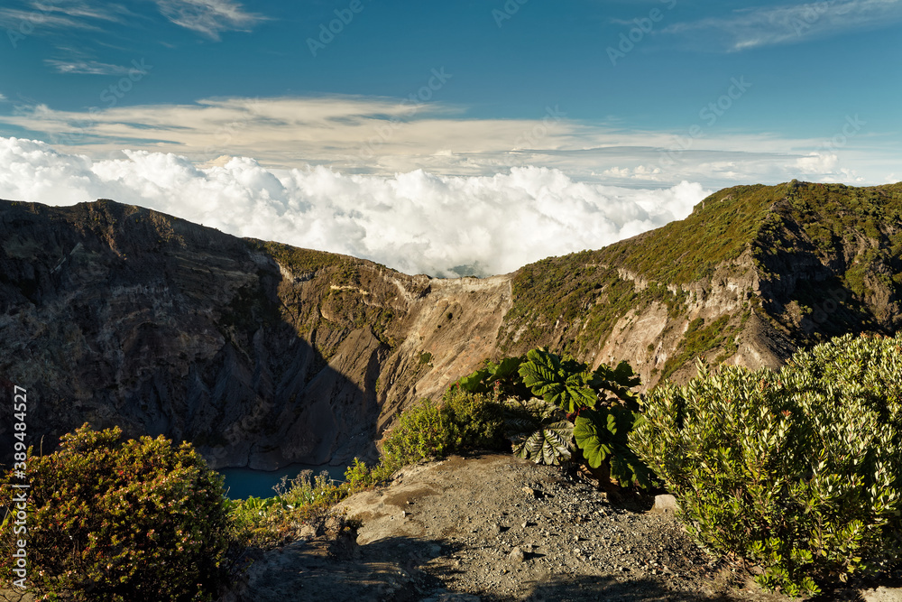 Costa Rica landscapes - beautiful nature - View from Irazu Volcano to the crater and landscape view around the National park Irazu. Road from volcano