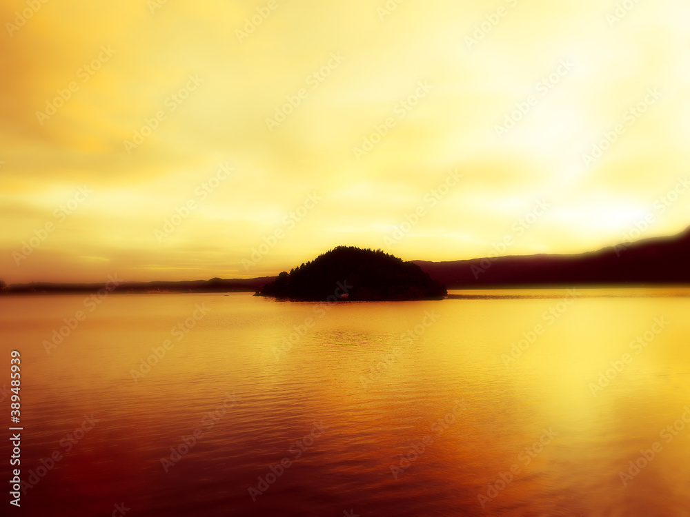 landscape with a small island in the background of the sunset - Hønefoss landscape with a small island in the background of the sunset - Hønefoss