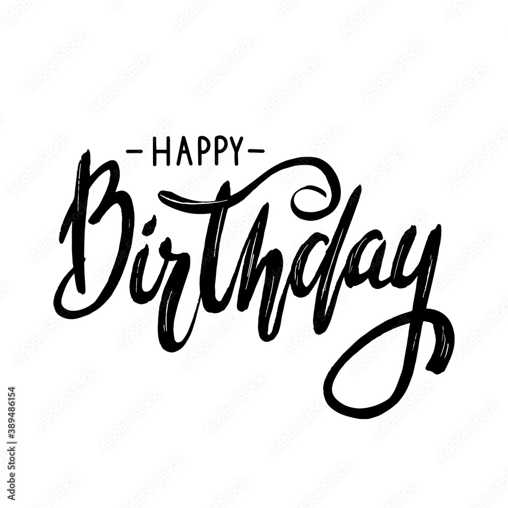 Happy birthday greeting card template lettering in black letters on a ...