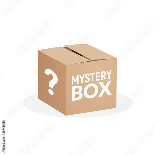 Mystery contest box, lucky prize present surprise secret. Mystery box gift question icon