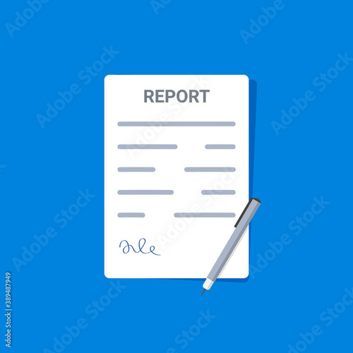 Report document file icon form. Paper document signature paperwork symbol with pen