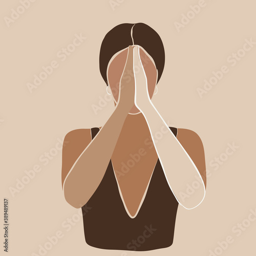 Pray for the world, abstract illustration of woman praying