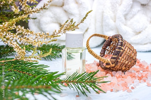pink salt and coniferous oil, the aroma of nature photo