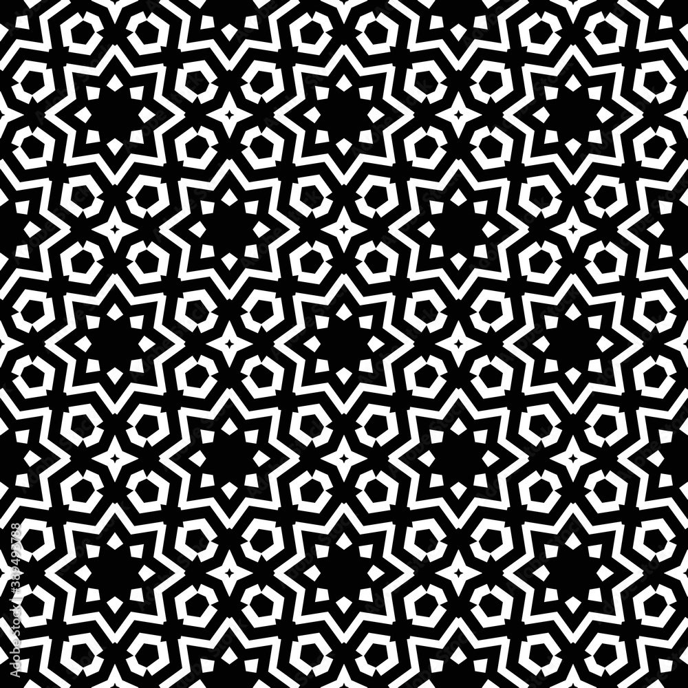 Black, white pattern, geometric wallpaper , seamless texture with flat floral ornament, decorative illustration with simple elemets Black, white pattern, geometric wallpaper , seamless texture with flat floral ornament, decorative illustration with simple elemets