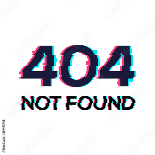 Glitch error 404 computer page. Anaglyph glitch 404 banner error layout effect screen
