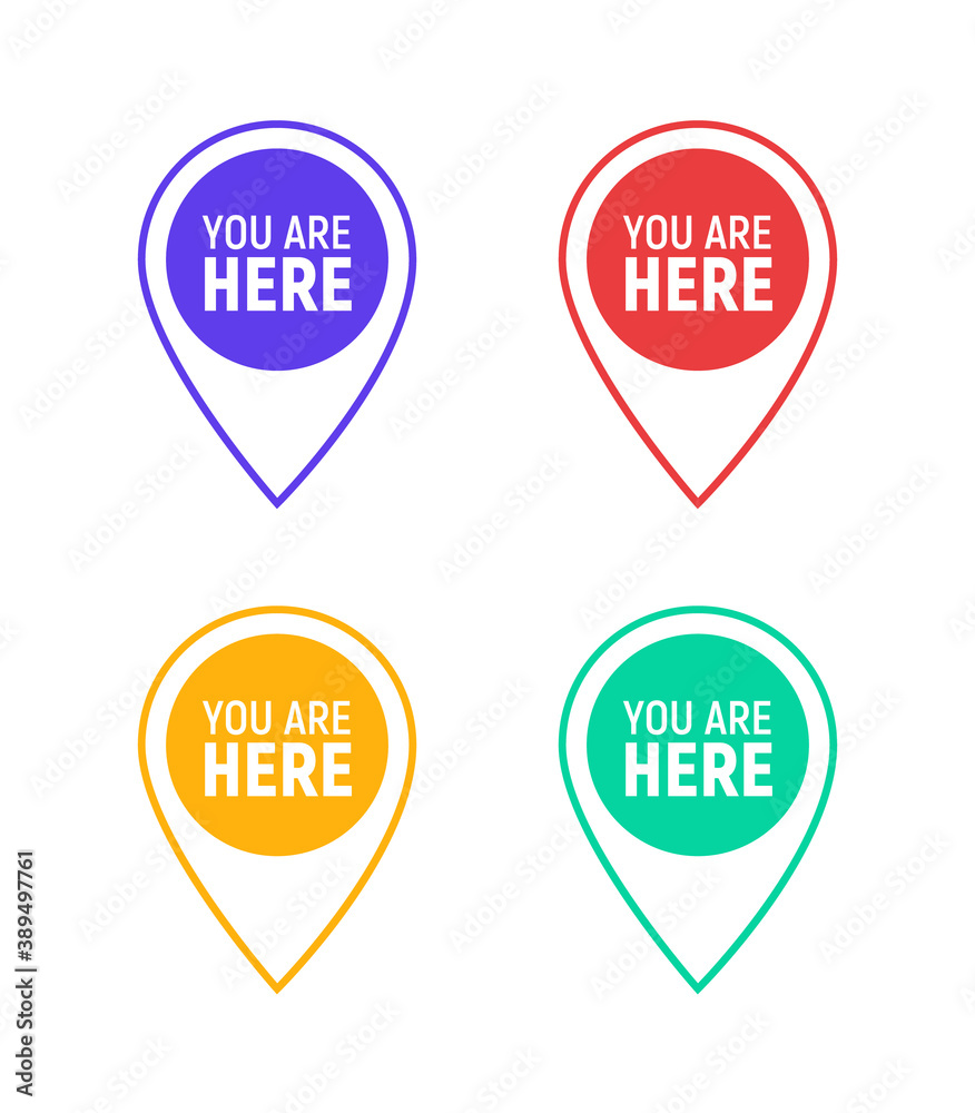 You are here sign icon mark. Destination or location point concept. Pin position marker design You are here sign icon mark. Destination or location point concept. Pin position marker design