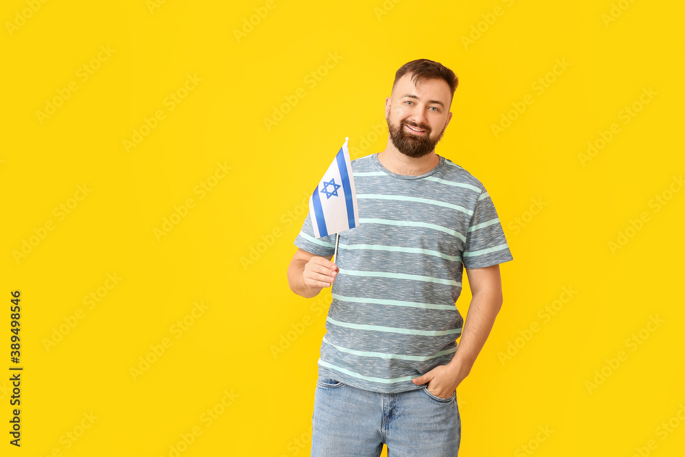 Man with the flag of Israel on color background Man with the flag of Israel on color background