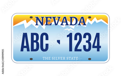 American Nevada car license plate vector registration. Car licence vehicle nevada state numberplate design