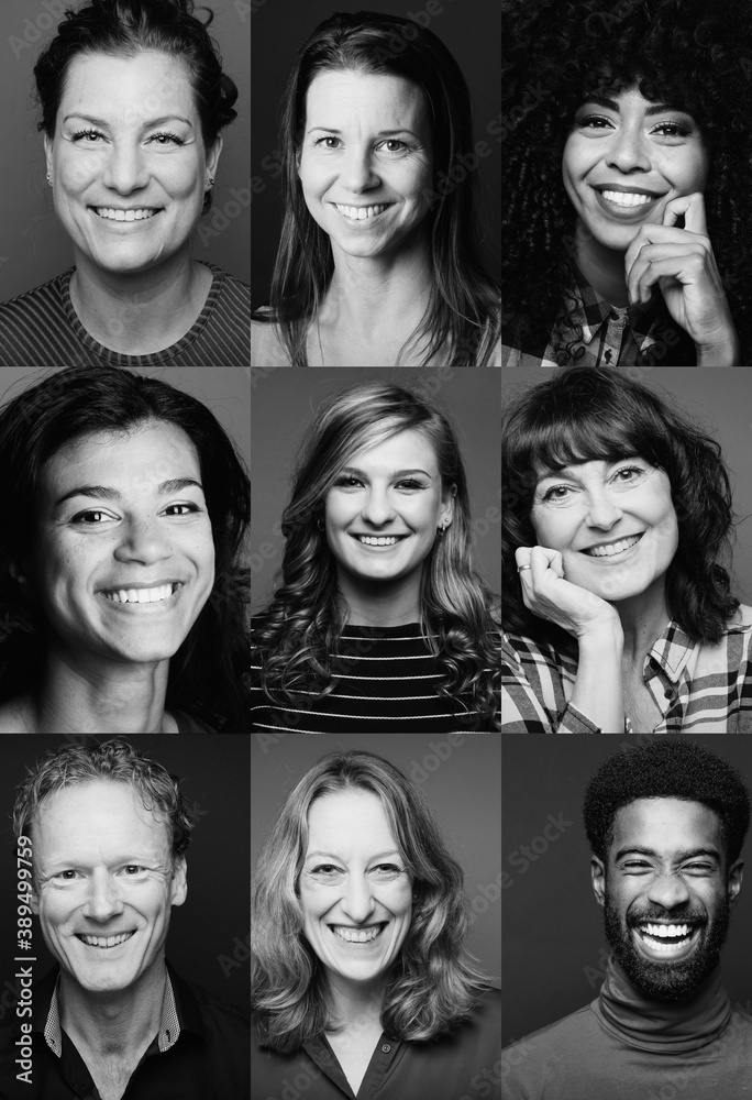Group of happy people in front of a background Group of happy people in front of a background