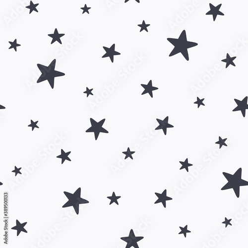 Cute baby boy nursery seamless pattern with black stars on white background. Perfect for fabric, textile, boys fashion. Surface pattern design.