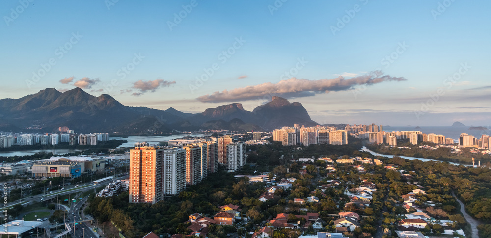 Rio de Janeiro aerial view shot from a helicopter during sunset