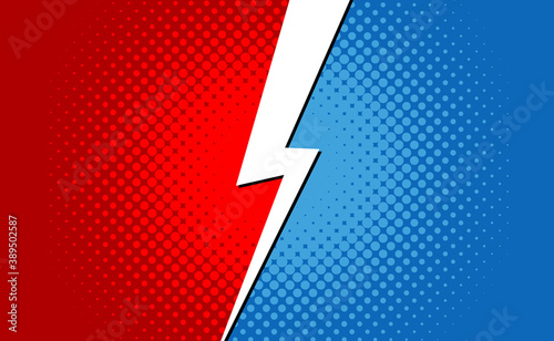 Versus superhero fight comic pop art retro battle design background. Cartoon versus halftone banner