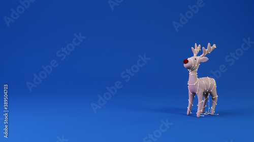 christmas cartoon stlye raindeer on blue background, 3D illustration concept background
