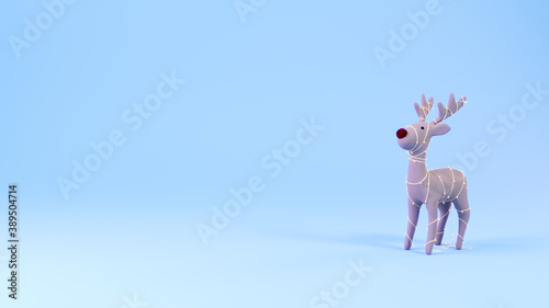 christmas cartoon stlye raindeer on light blue background, 3D illustration concept background