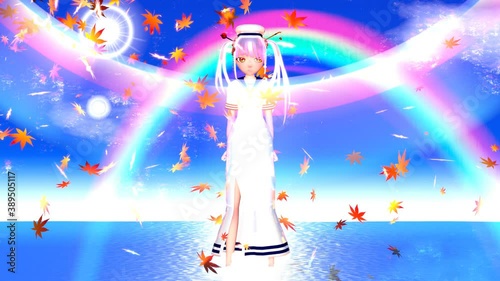 秋と紅葉と海そして少女
