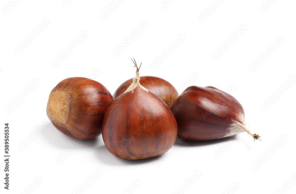 Fresh sweet edible chestnuts on white background Fresh sweet edible chestnuts on white background