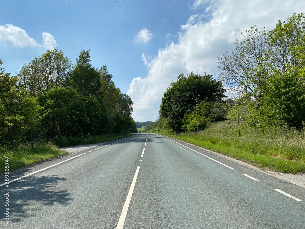 View along the, Long Causeway road, leading to Skipton, Yorkshire, UK View along the, Long Causeway road, leading to Skipton, Yorkshire, UK