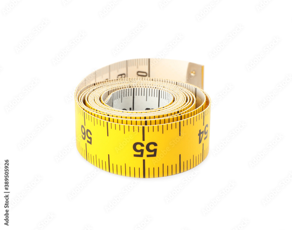 Rolled yellow measuring tape isolated on white Rolled yellow measuring tape isolated on white