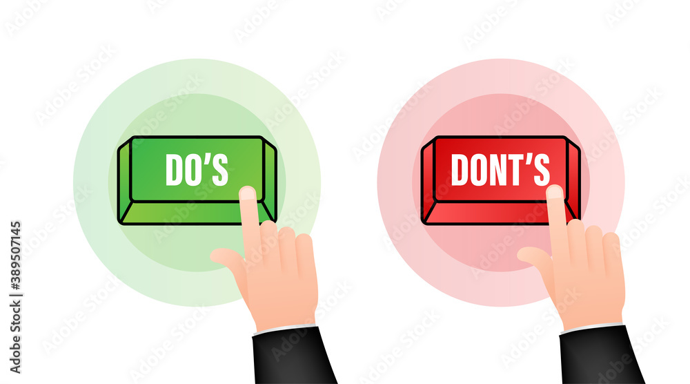 Do s and Don ts button. Flat simple thumb up symbol minimal round logotype element set. Vector illustration. Do s and Don ts button. Flat simple thumb up symbol minimal round logotype element set. Vector illustration.