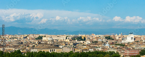 Fototapeta Naklejka Na Ścianę i Meble -  Panorama over Rome city in Italy, from high angle viewpoint. Architecture and travelling concept.