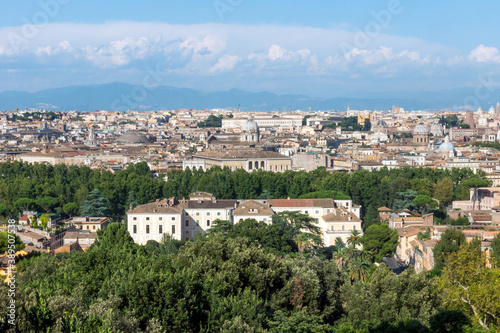 Panorama over Rome city in Italy, from high angle viewpoint. Architecture and travelling concept.