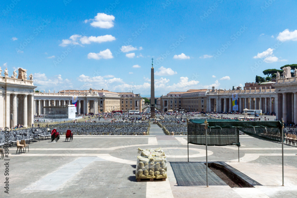 Outside the vatican city and st peters basilica in rome, italy overlooking the city. Lots of tourists during summer.